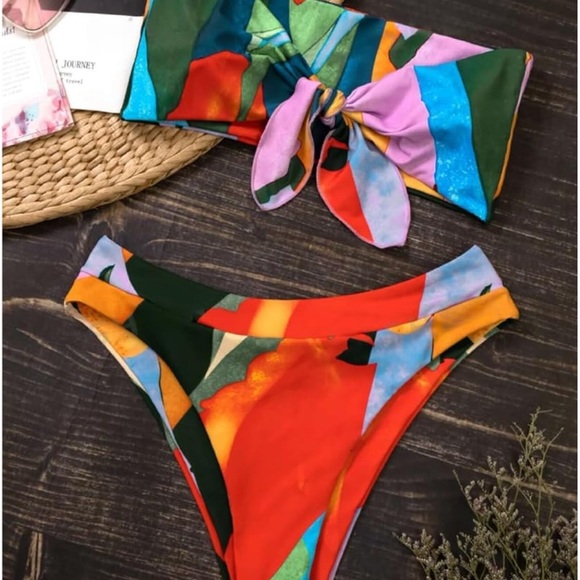 Colorful Strapless Bikini with Tie-Front - Picture 2 of 3